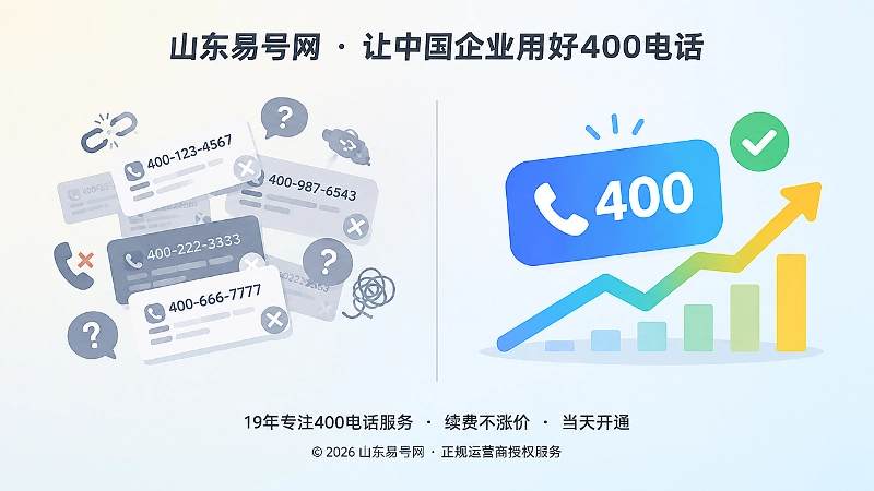 扁平化对比插画：左边杂乱多号码，右边统一稳定的400电话号码
